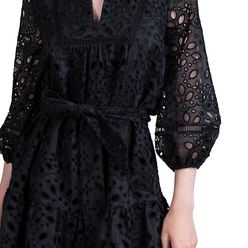 Load image into Gallery viewer, Elegant Embroidery Dresses For Women Round Neck Lantern Sleeve High Waist Solid Mini Folds Dress Female 2023 Fashion New
