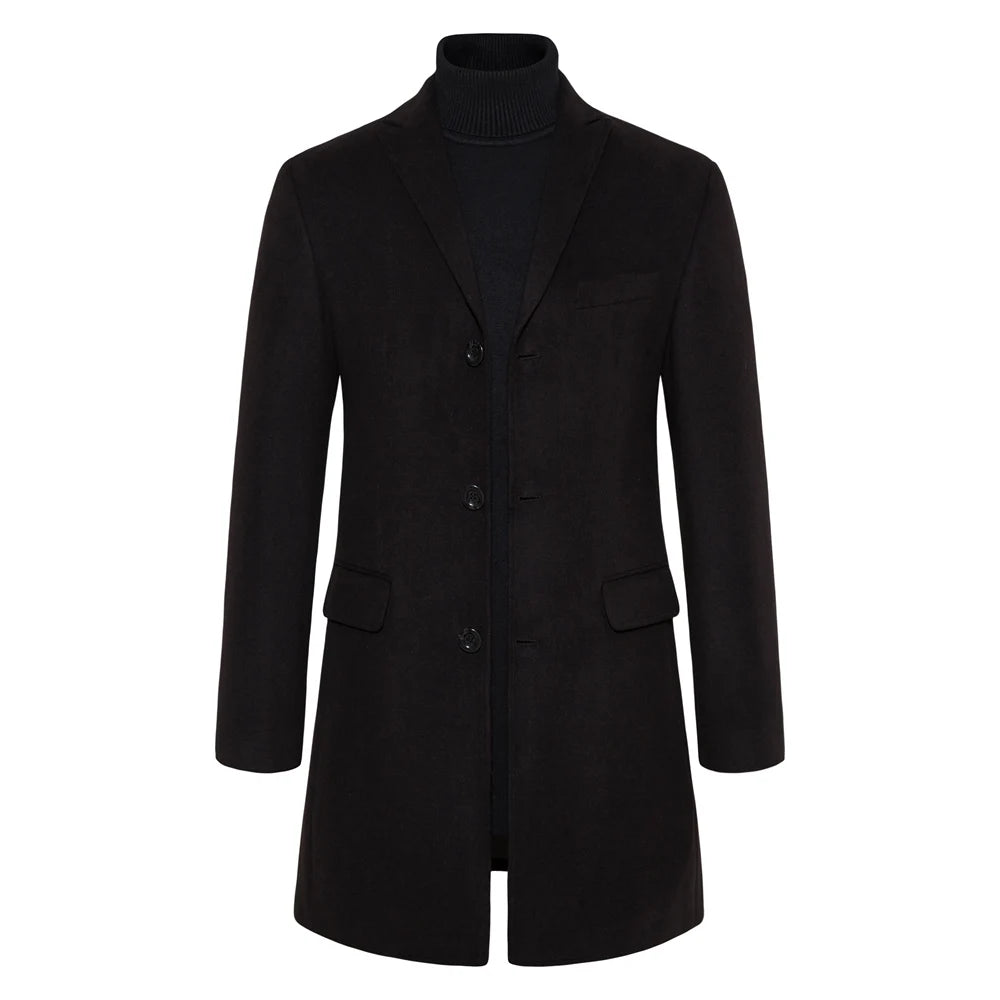Men Long Coat Solid Color Casual Single-breasted Long Sleeve Men's Overcoat Winter Slim Fit Fashion Woolen Coat for Men