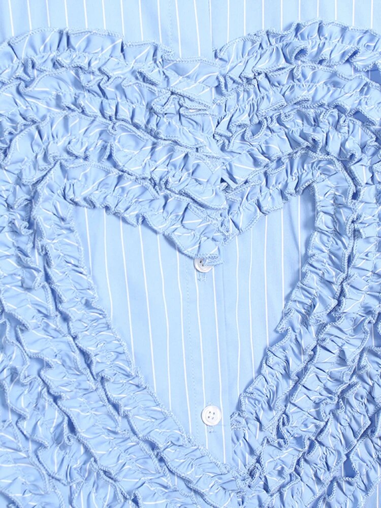Solid Striped Shirts For Women Lapel Long Sleeve Patchwork Appliques Casual Blouse Female Spring Fashion Clothing