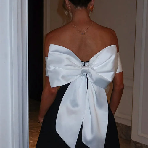 Load image into Gallery viewer, Bow Backless Sexy Mini Dress For Women Robe Elegant Off-shoulder Strapless Sleeveless A-line Club Sexy Dress Vestido
