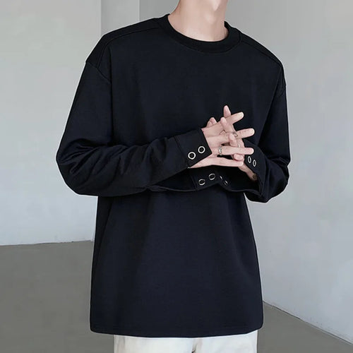 Load image into Gallery viewer, Long Sleeved T-shirt Cuff Design Round Neck Men Loose Versatile Base Solid Color Simple Korean Fashion Male Tops
