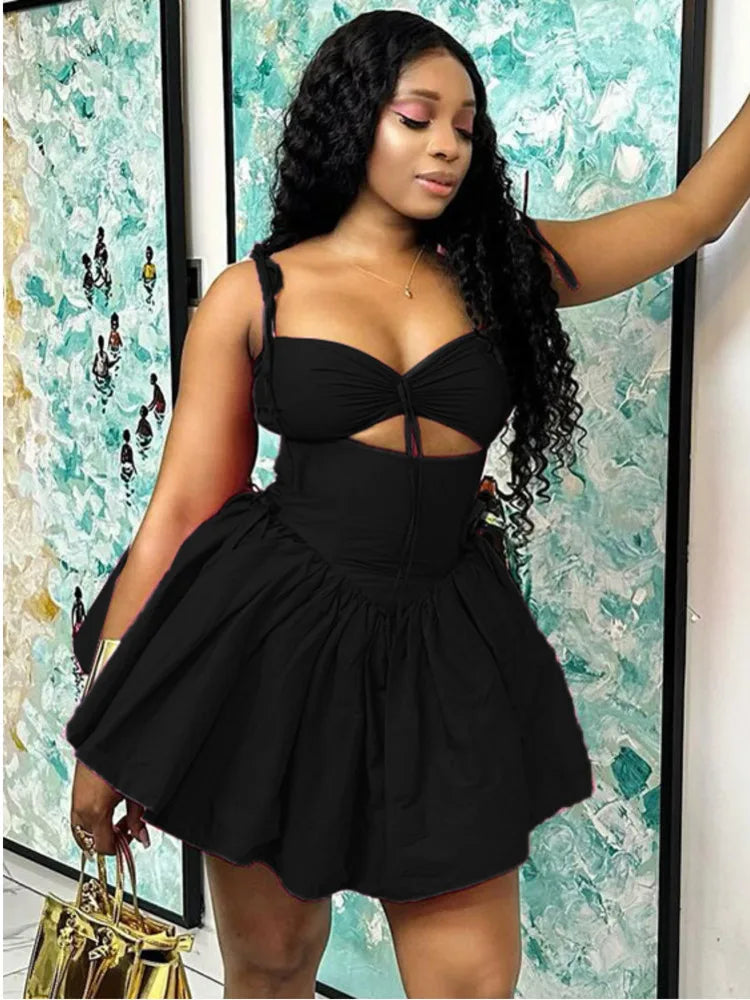 Sexy Sleeveless Satin Hollow Dress For Women 2024 Summer New  Wrapped Hip Dress Fashionable Elegant Slim Pleated Dress