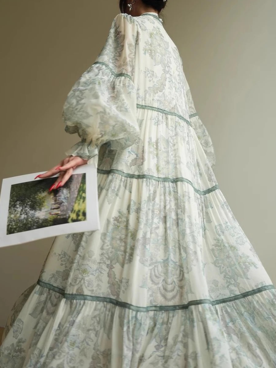 Hit Color Loose Dresses For Women O Neck Long Sleeve High Waist Temperament Long Dress Female Fashion Style Clothes