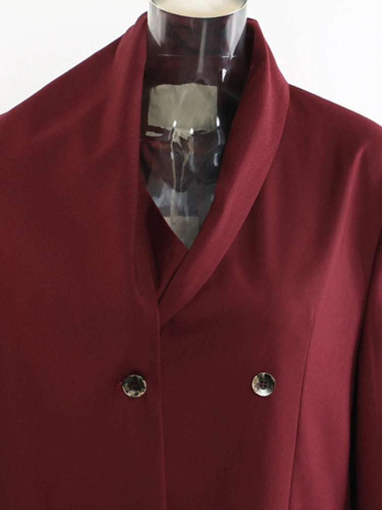 Women Wine Red Irregular Big Size Blazer New Scarf Collar Long Sleeve Jacket Fashion Tide Spring Autumn 2025 1DH9437