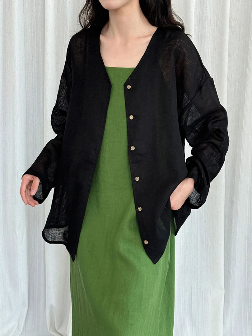 Women Gray Thin Casual Big Size Elegant Blouse New V-neck Long Sleeve Shirt Fashion Tide Spring Autumn 2025 1DJ1695