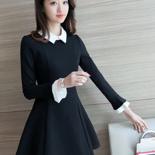 Load image into Gallery viewer, Vintage School Student Black Dress Women Korean Style Kpop Fashion Short Dresses Party Long Sleeve Spring Fashion
