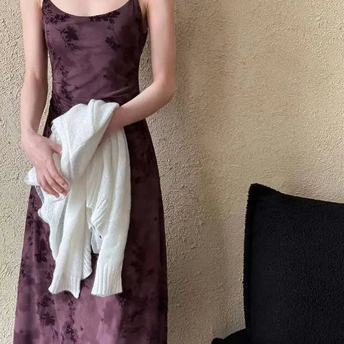 Load image into Gallery viewer, Women Brown Printed Vintage Long Spaghetti Strap Dress New Round Neck Sleeveless Fashion Tide Spring Summer 2025 1DJ0289
