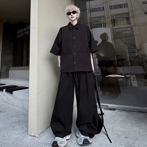 Load image into Gallery viewer, Summer Men's Two-piece Set Wrinkled Short Sleeve Single Breasted Shirt Male Casual Elastic Waist Pants New Male Suit 9W1491
