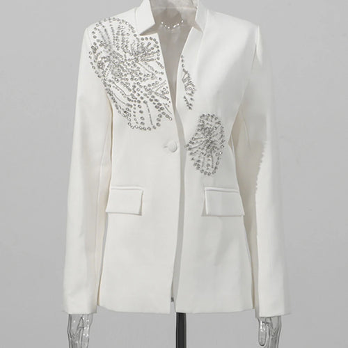 Load image into Gallery viewer, Solid Spliced Diamonds Luxurious Blazers for Women V Neck Long Sleeves Patchwork Button Temperament Blazer Female
