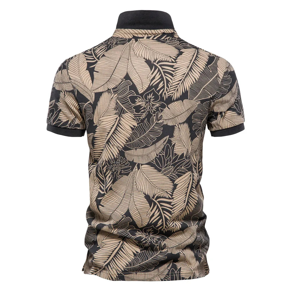 Hawaii Style Polo Shirts for Men 100% Cotton Short Sleeve Quality Leaf Printed Men's Polos T Shirts Summer Men Clothing