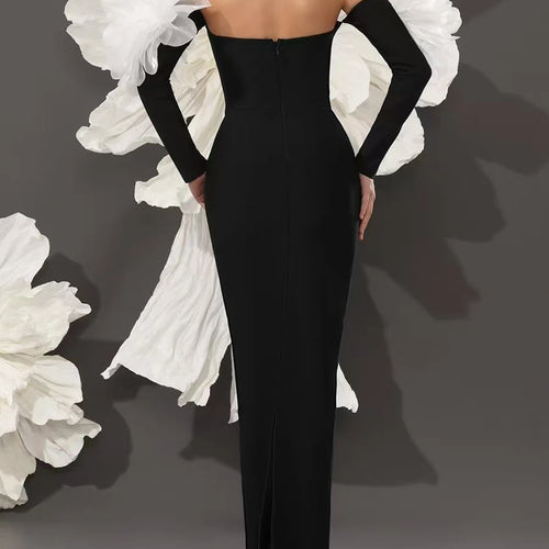 Load image into Gallery viewer, Solid Spliced Mesh Slimming Dresses For Women Slash Neck Long Sleeve High Waist Temperament Dress Female Fahion New
