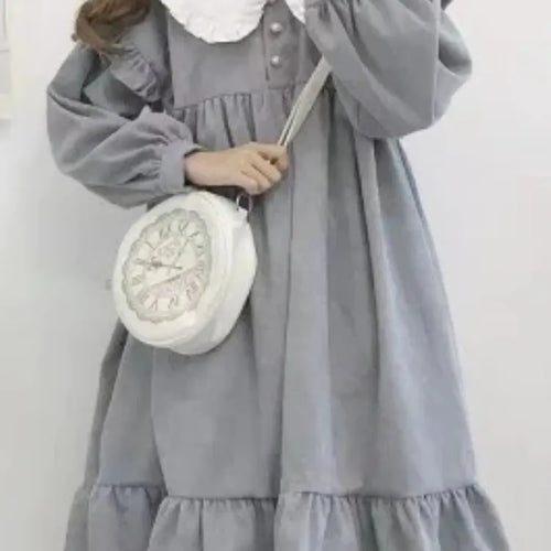 Load image into Gallery viewer, Sweet Kawaii Lolita Dress Ruffles Soft Girl School Student Preppy Style Cute Peter Pan Collar Party Dresses Autumn
