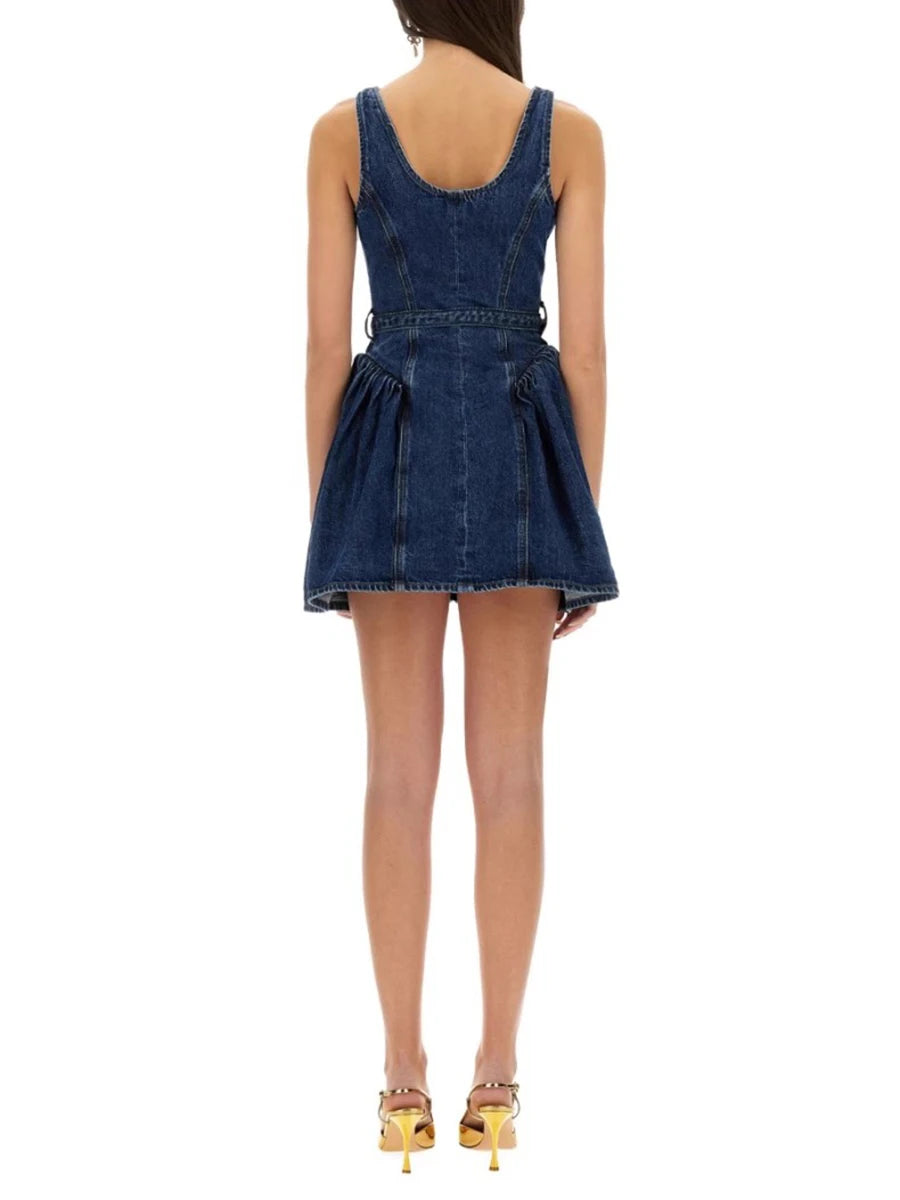 Solid Spliced Button Chic Dresses For Women Square Neck Sleeveless High Waist Temperament Slimming Dress Female New