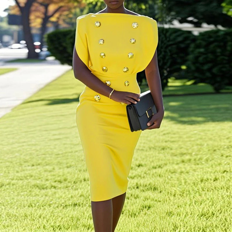 Sleeveless Midi Dresses for Women Summer Bodycon Buttoned High Waisted Formal Wedding Guest Woman Party Dresses