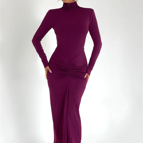 Load image into Gallery viewer, Elegant Turtleneck Long Sleeve Bodycon Maxi Dress Women Autumn Winter New Ruched Club Party Sexy Dress Vestidos
