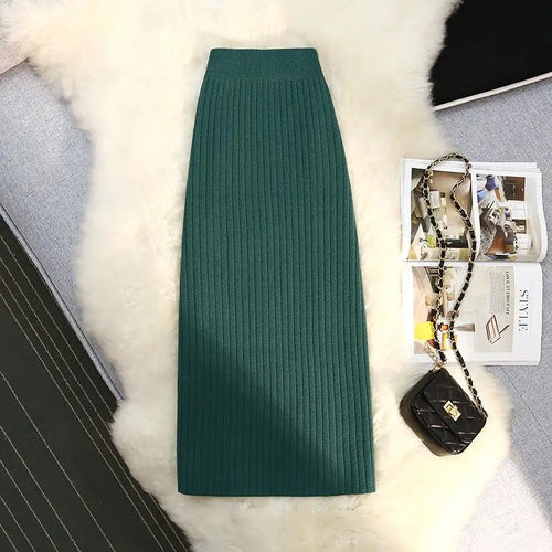 Load image into Gallery viewer, Sweater Knitted Skirt Women Autumn Winter Simple Style A-line Skirt Female Elegant Fashion High Waist Midi Skirts Lady
