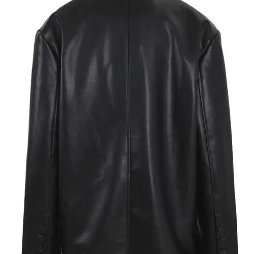 Load image into Gallery viewer, Women Black Pu Leather Zipper Big Size Casual Blazer New Lapel Long Sleeve Jacket Fashion Tide Spring Autumn 2025 CPG1010
