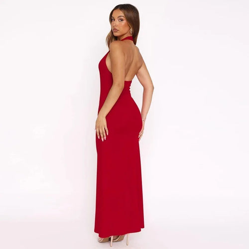 Load image into Gallery viewer, Halter Backless Sexy Maxi Dress Women Gown Summer New Solid U Neck Sleeveless High Waist Long Dress Elegant 2025
