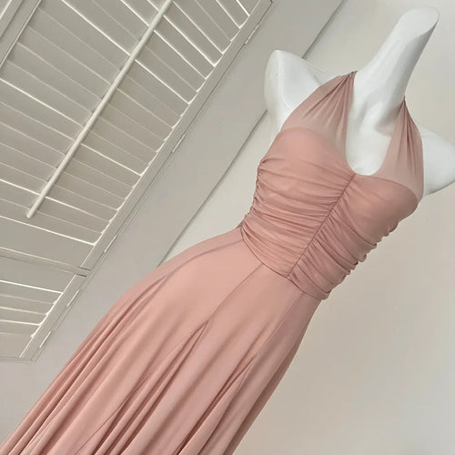 Load image into Gallery viewer, Summer Vintage Pink Sexy High Waist Evening Party Long Dress For Women V Neck Halter Bandage Elegant Backless Dresses 2025 Trend
