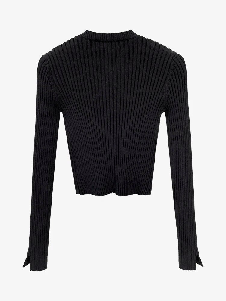 Slim Black Sweater For Women Round Neck Long Sleeve Solid Minimalist Knitting Cardigan Female Spring Clothing Style