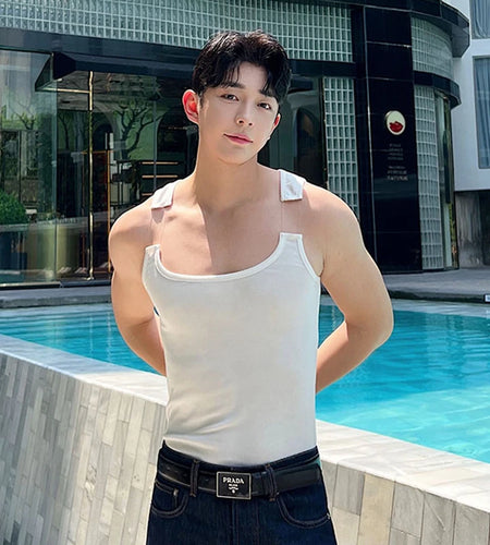 Fashion Male Vest Patchwork Personality Sleeveless Top Men's Solid Color Slim T-shirt Spring Trendy 9A8204