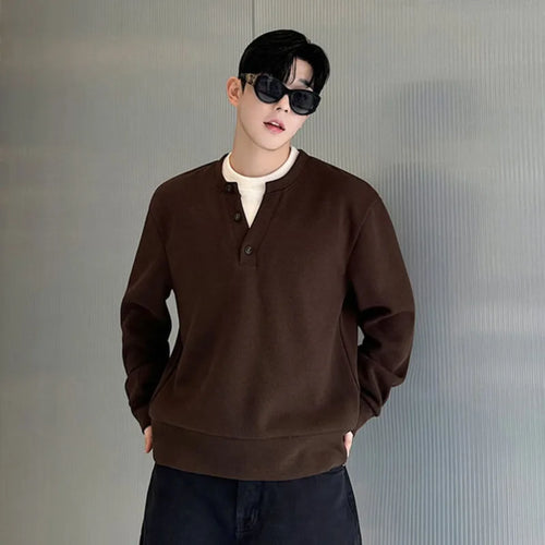 Load image into Gallery viewer, Winter Korean Crew Neck Knitted Fake Two Pieces Pullovers Men Casual Solid Color Button Fashion Goes Everything 9C9022
