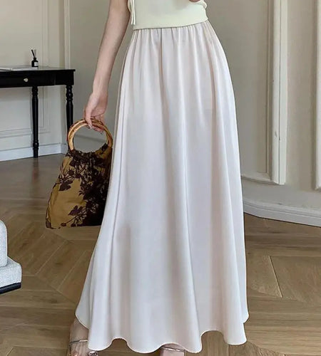 Korean Fashion Women's Elegant Sexy Pleated Long Skirt Spring Summer High Waist Vacation A-line Half Skirts 2025 Casual Ladies