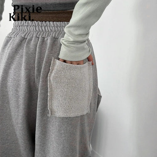 Load image into Gallery viewer, Gray Patchwork Drawstring Sweatpants Women Casual High Waist Baggy Pants Fall Clothes 2024 P85-ED48
