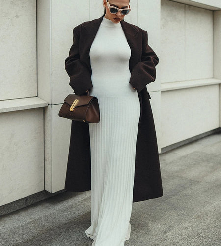 Half High Collar Sleeveless Knit Maxi Dress For Women Fashion Solid Bodycon Sexy Pleated Long Knitted Sweater Dress