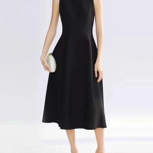 Load image into Gallery viewer, Solid Slimming Spliced Pockets Minimalist Dresses for Women Round Neck Sleeveless High Waist Elegant Dress Female
