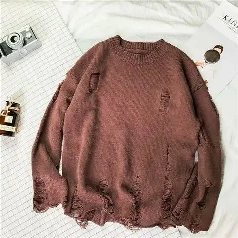 Load image into Gallery viewer, Gothic Grunge Solid Knitted Sweater Men and Women Long Pullovers Loose Hole Punk Sweaters Jumpers Mujer Jersey  Streetwear
