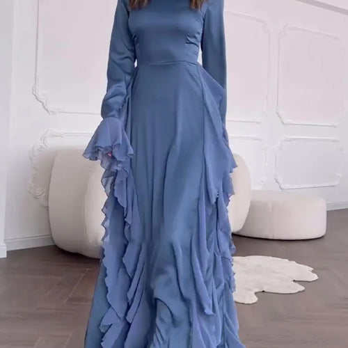 Load image into Gallery viewer, Elegant Long Sleeved Ruffled Round Neck Maxi Dress For Women's Spring New 2025 Party Club Evening Dress Slim Vestidos
