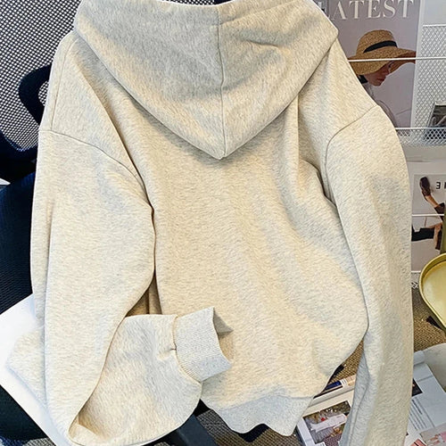 Load image into Gallery viewer, Solid Color Single-breasted Loose Hoodies Women Sportswear Female Light Gray Sweatshirt Hooded Casual Korean Top M-XL
