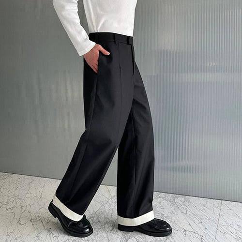 Load image into Gallery viewer, Autumn Wide Leg Suit Pants Men Contrast Color Cuffed Hidden Buckle Design Personalized Versatile Straight Pants 9C7057
