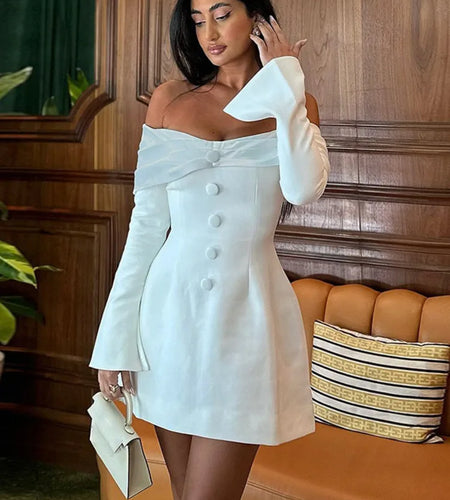 Off-shoulder Long Flare Sleeve Sexy Mini Blazer Dress For Women Autumn Winter New Strapless Backless Elegant Dress