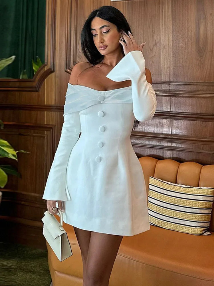 Off-shoulder Long Flare Sleeve Sexy Mini Blazer Dress For Women Autumn Winter New Strapless Backless Elegant Dress