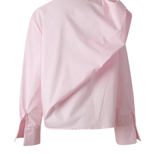 Load image into Gallery viewer, Women pink Color Irregular Shaped Big Size Blouse New Lapel Long Sleeve Shirt Fashion Tide Spring Autumn 2025 CPG3292
