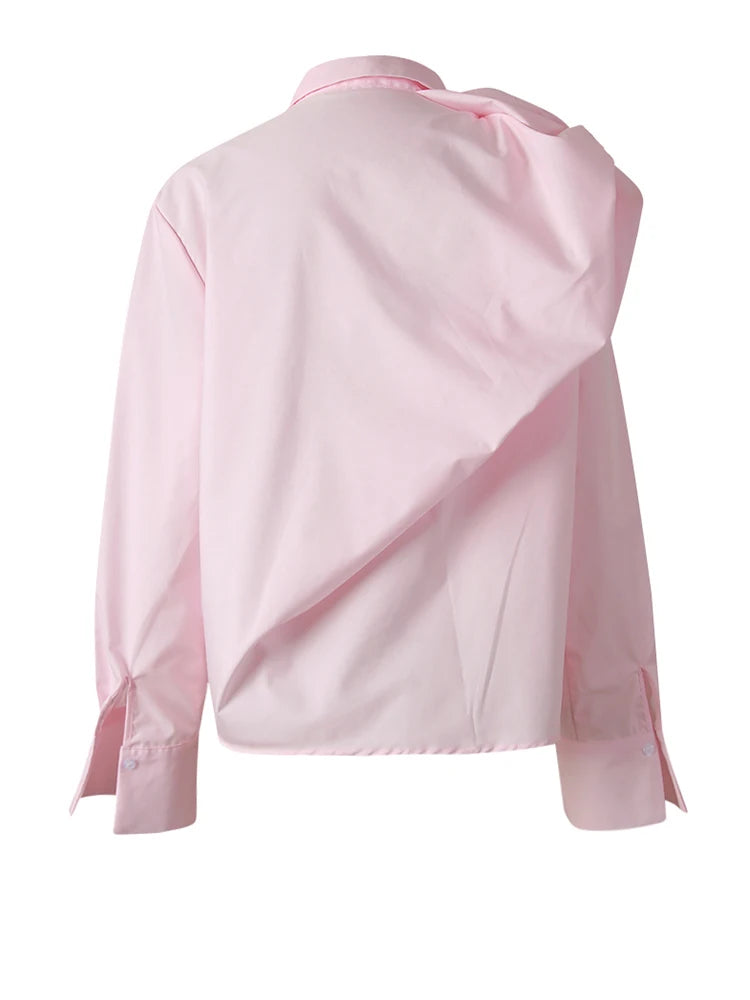 Women pink Color Irregular Shaped Big Size Blouse New Lapel Long Sleeve Shirt Fashion Tide Spring Autumn 2025 CPG3292