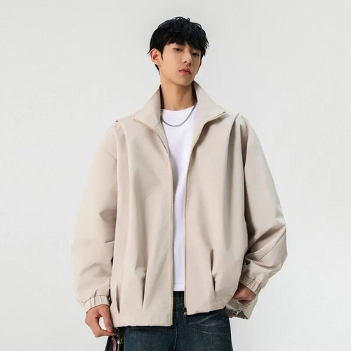 Load image into Gallery viewer, Korean Style Men's Jackets Casual Stand Collar Solid Color Fashion Pleated Design Outdoor Loose Male Coats Spring 9W1234
