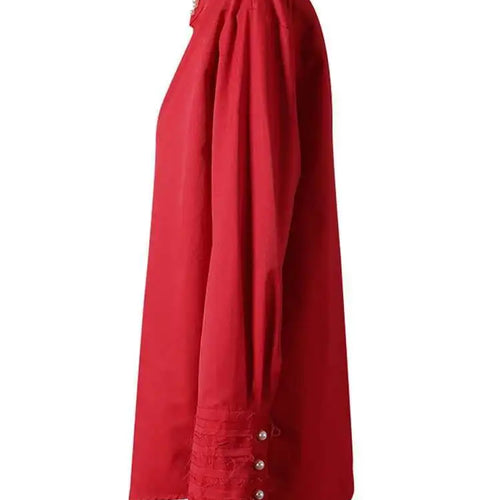 Load image into Gallery viewer, Women Red Pearl Nailed Elegant Big Size Blouse New Stand Collar Long Sleeve Shirt Fashion Tide Spring Autumn 2025 CPG2862
