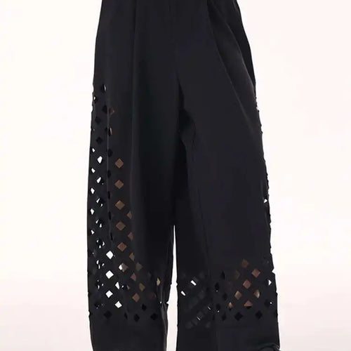 Load image into Gallery viewer, High Elastic Waist Gray Hollow Out Long Wide Leg Casual Pants New Trousers Women Fashion Tide Spring Autumn 2025  1DH9432
