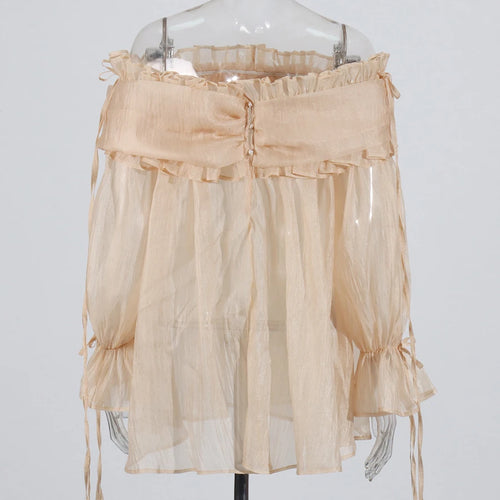 Load image into Gallery viewer, Solid Spliced Lace Up Loose Blouses For Women Slash Neck Long Sleeve Casual Shirts Female Fashion Style Clothes New
