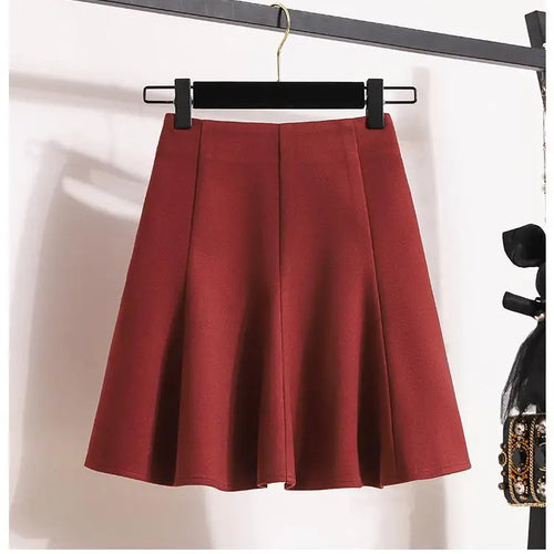 Load image into Gallery viewer, Solid Elegant Zippered Woolen Short Skirt Ladies 2023 Autumn Winter Women's High Waist Korean Plus Size Party Mini Pleated Skirt
