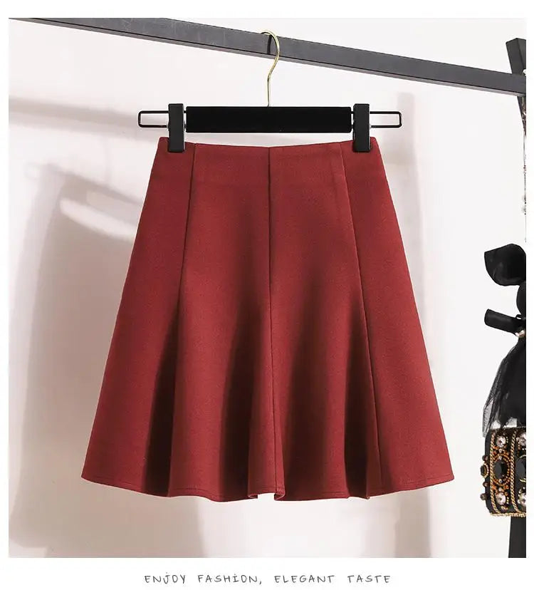 Solid Elegant Zippered Woolen Short Skirt Ladies 2023 Autumn Winter Women's High Waist Korean Plus Size Party Mini Pleated Skirt