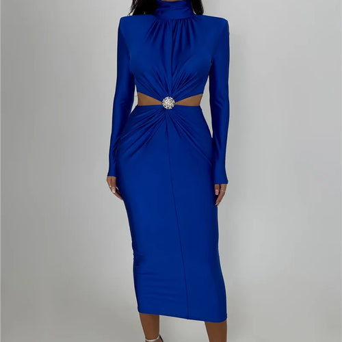 Load image into Gallery viewer, Elegant Hollow Out Sexy Maxi Dress For Women Autumn Winter New Turtleneck Long Sleeve Bodycon Club Party Evening Dress
