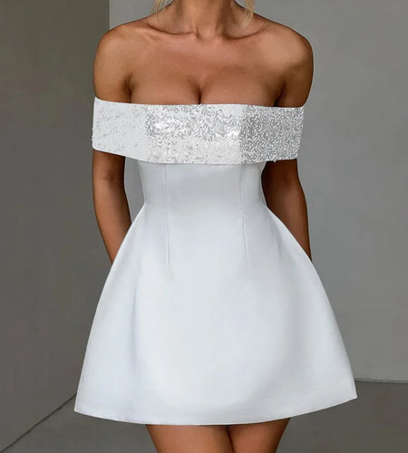 Off-shoulder Sequins Strapless Sexy Mini Dress Women Fashion Sleeveless Backless Sparkle High Waist Club Sexy Dress