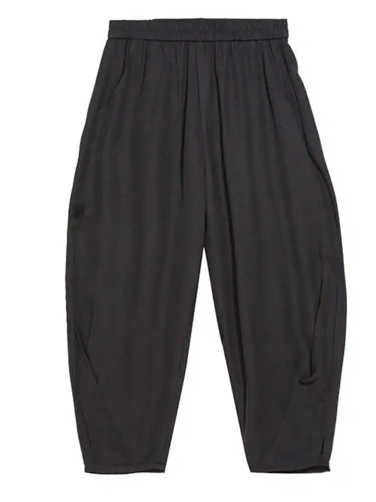 High Elastic Waist Black Pleated Long Wide Leg Trousers New Loose Fit Pants Women Fashion Tide Spring Summer 2025 1U320