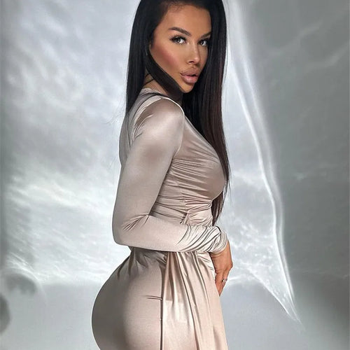 Load image into Gallery viewer, Irregular Sexy Mini Dress For Women Low Cut Long Sleeve Ruched Bodycon Dress Femme Elegant Club Party Sexy Dress New
