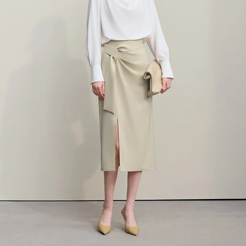 Women's Skirt 2026 Spring New H-Line Elegant Anti-wrinkle Split Skirt Solid Mid-length Versatile Woman Clothes 12621005