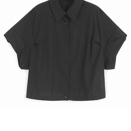 Load image into Gallery viewer, Women Blue Brief Pleated Big Size Thin Blouse New Lapel Short Puff Sleeve Shirt Fashion Tide Spring Summer 2025 1DJ1198
